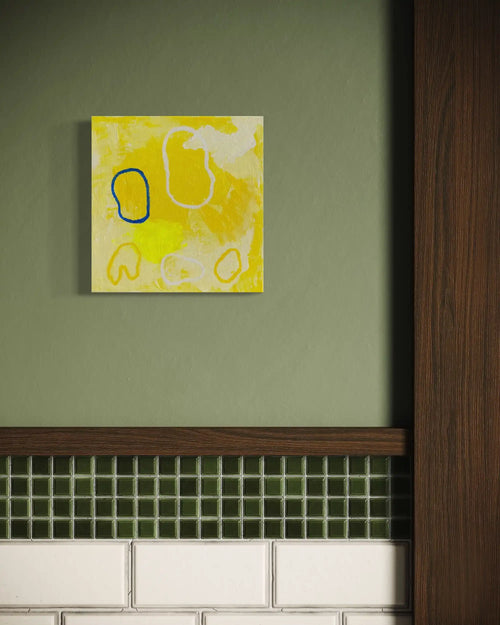 Eloide – golden abstract original painting inspired by light and ocean calm by Claire Campbell Art.