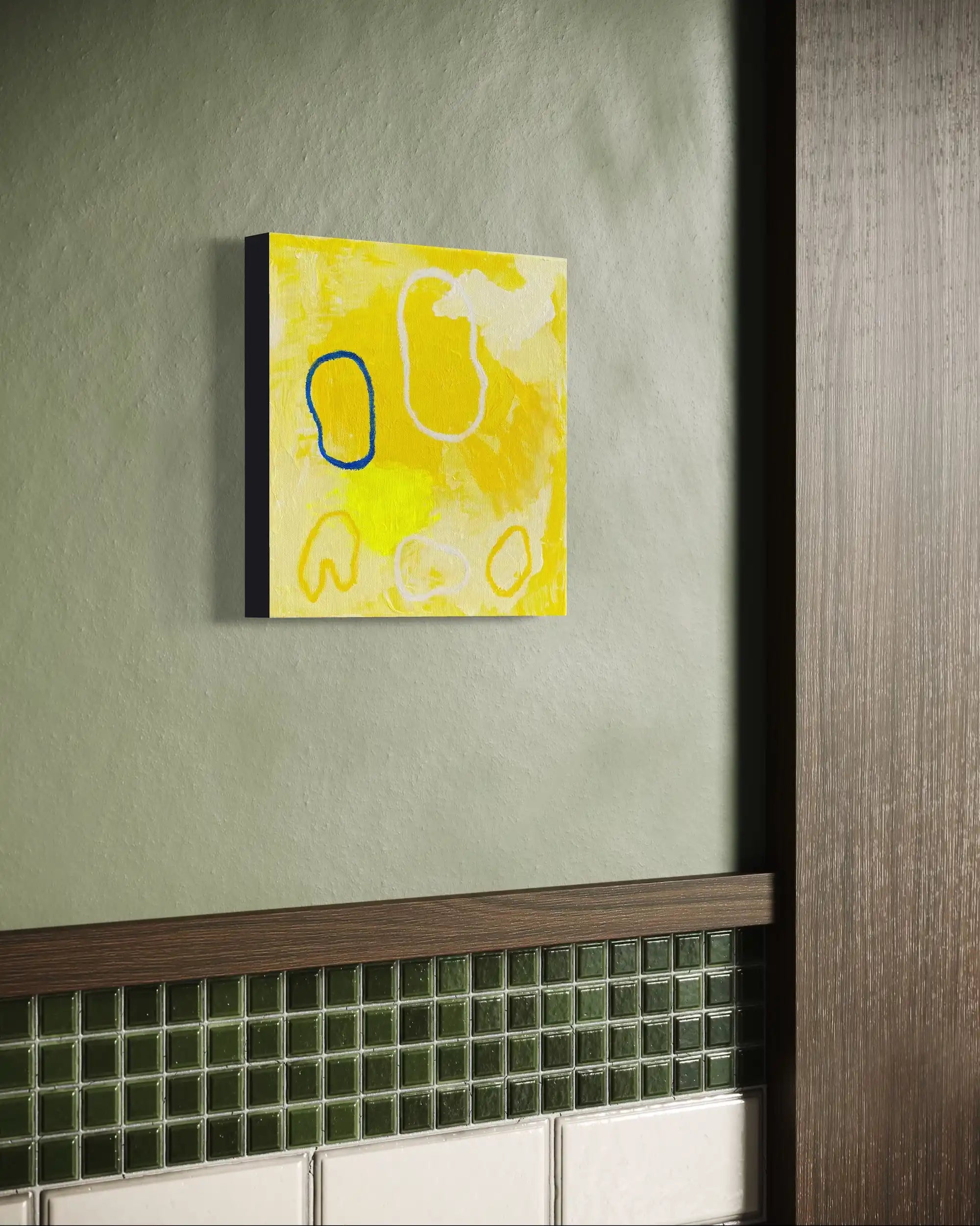 Eloide – golden abstract original painting inspired by light and ocean calm by Claire Campbell Art.