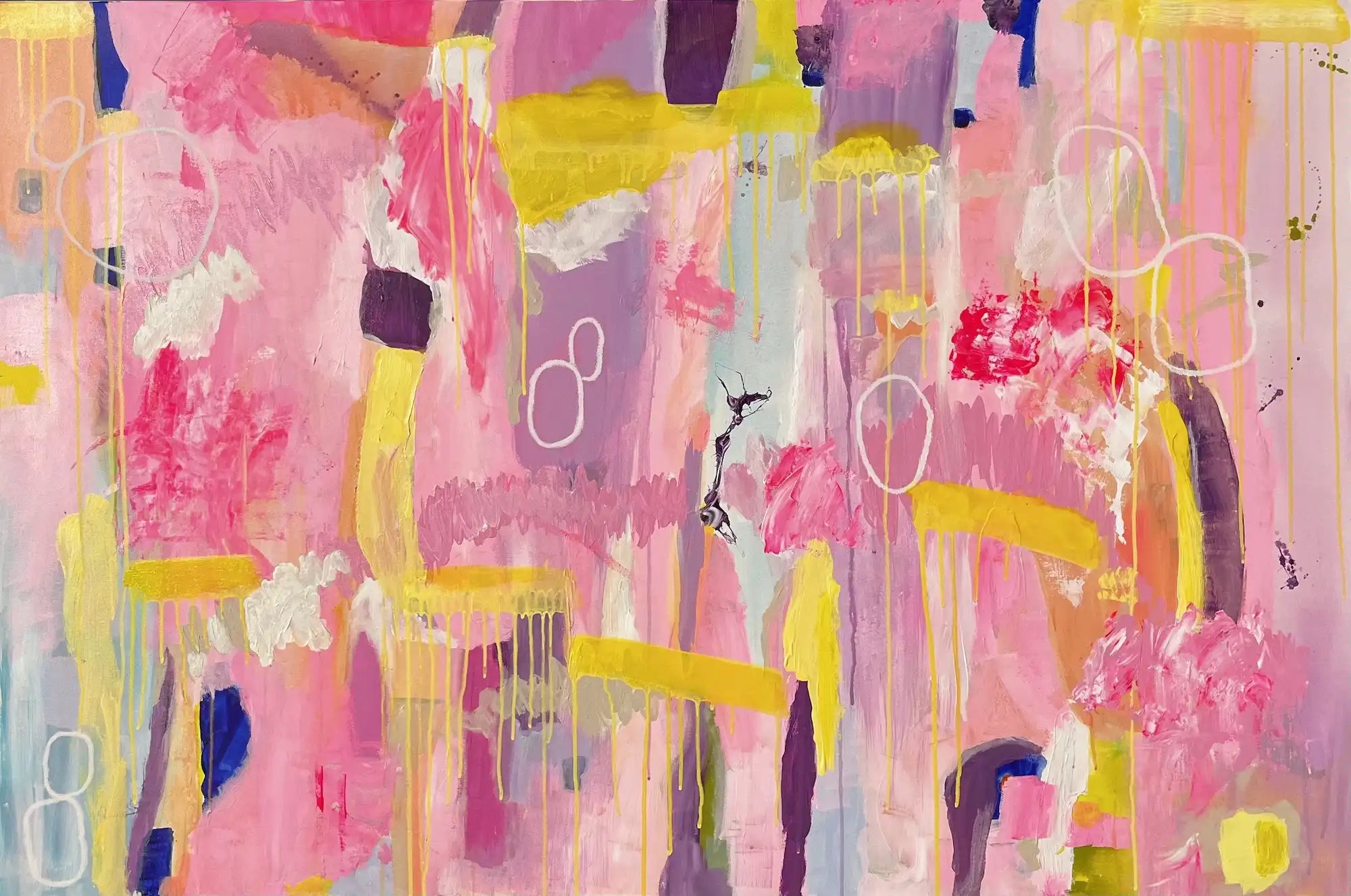 Lolita – luminous abstract original painting in soft neon tones by Claire Campbell Art.