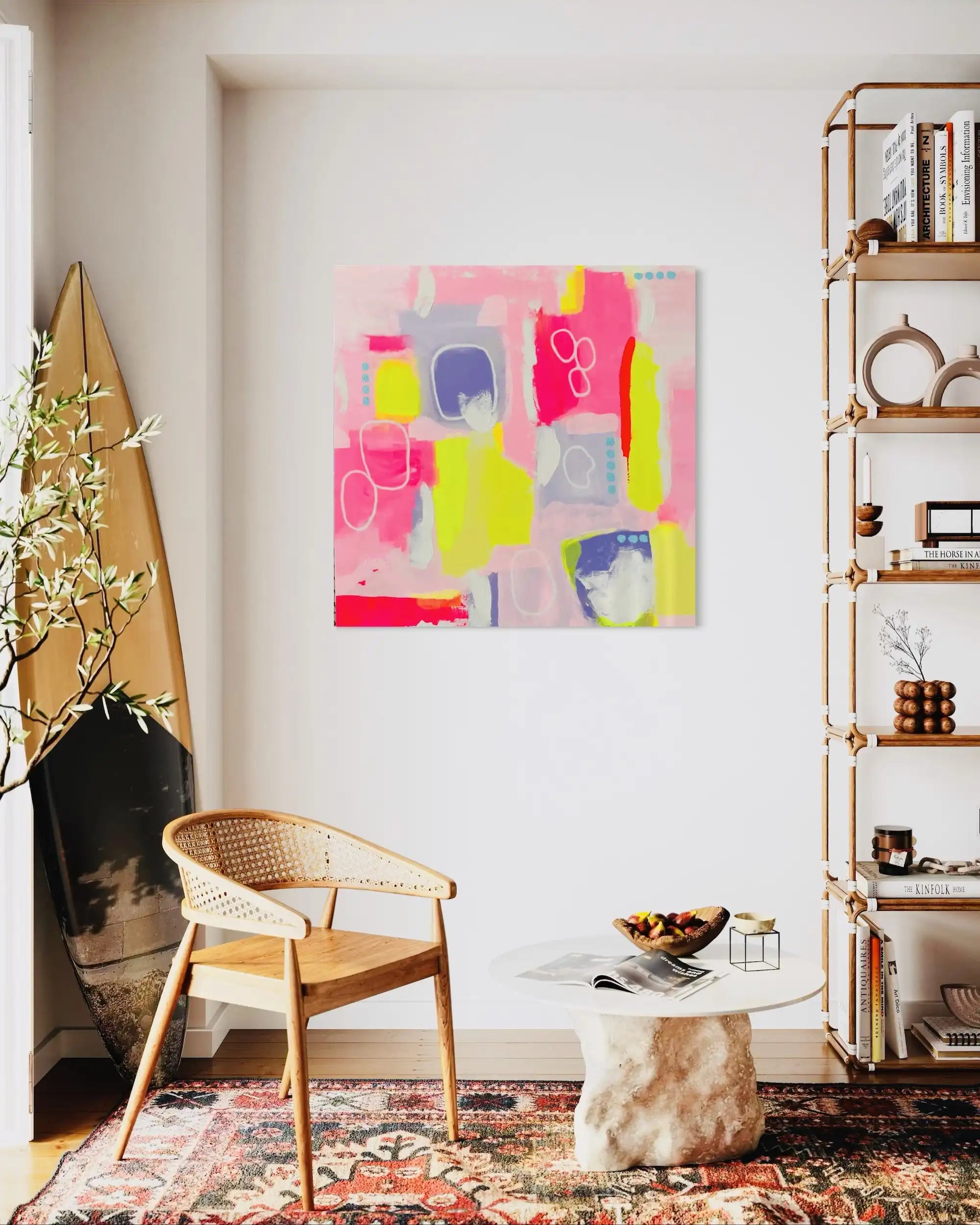 Maggie – bold abstract original painting in lavender, pink, white, and aqua by Claire Campbell Art.