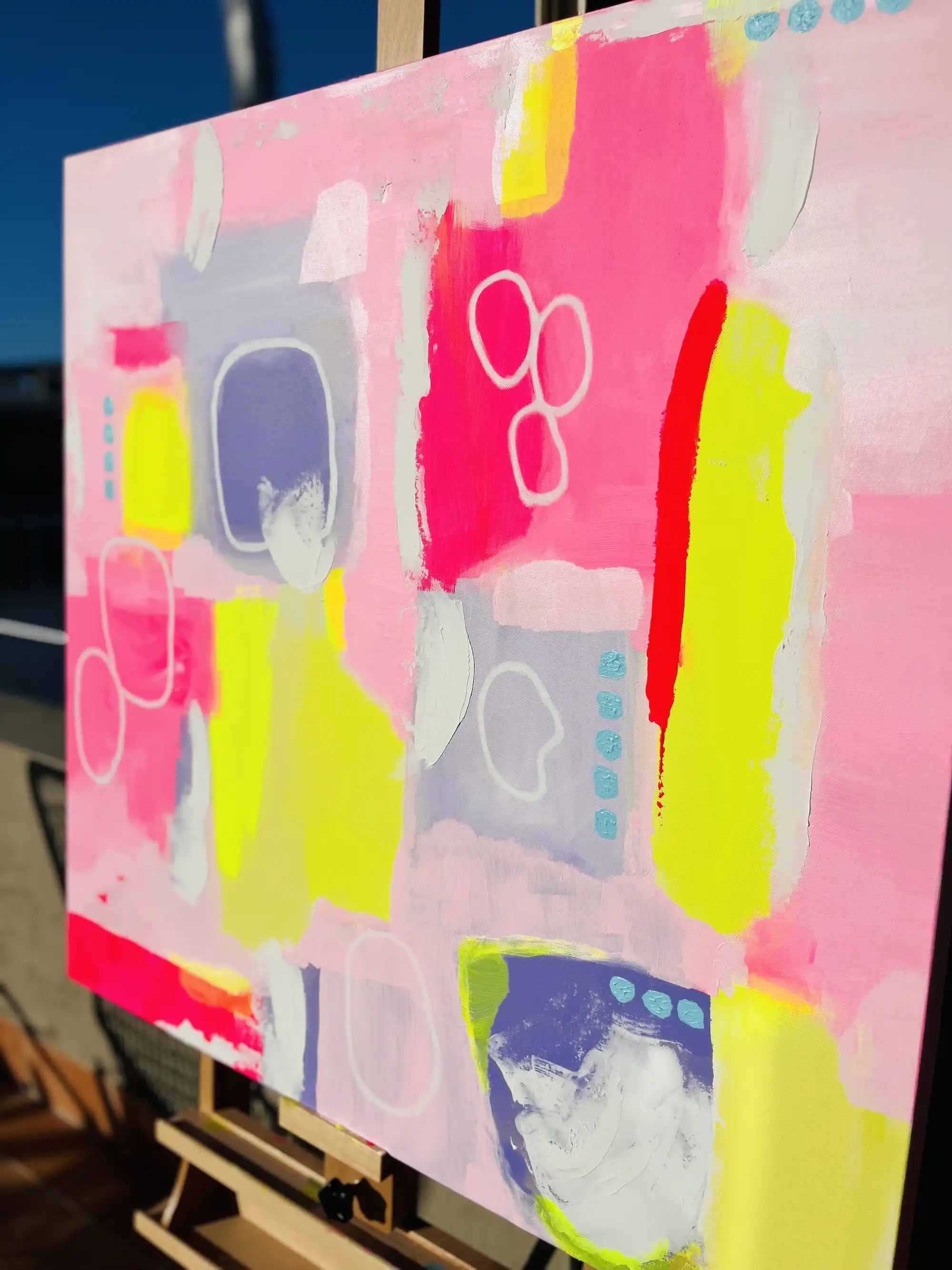 Maggie – bold abstract original painting in lavender, pink, white, and aqua by Claire Campbell Art.