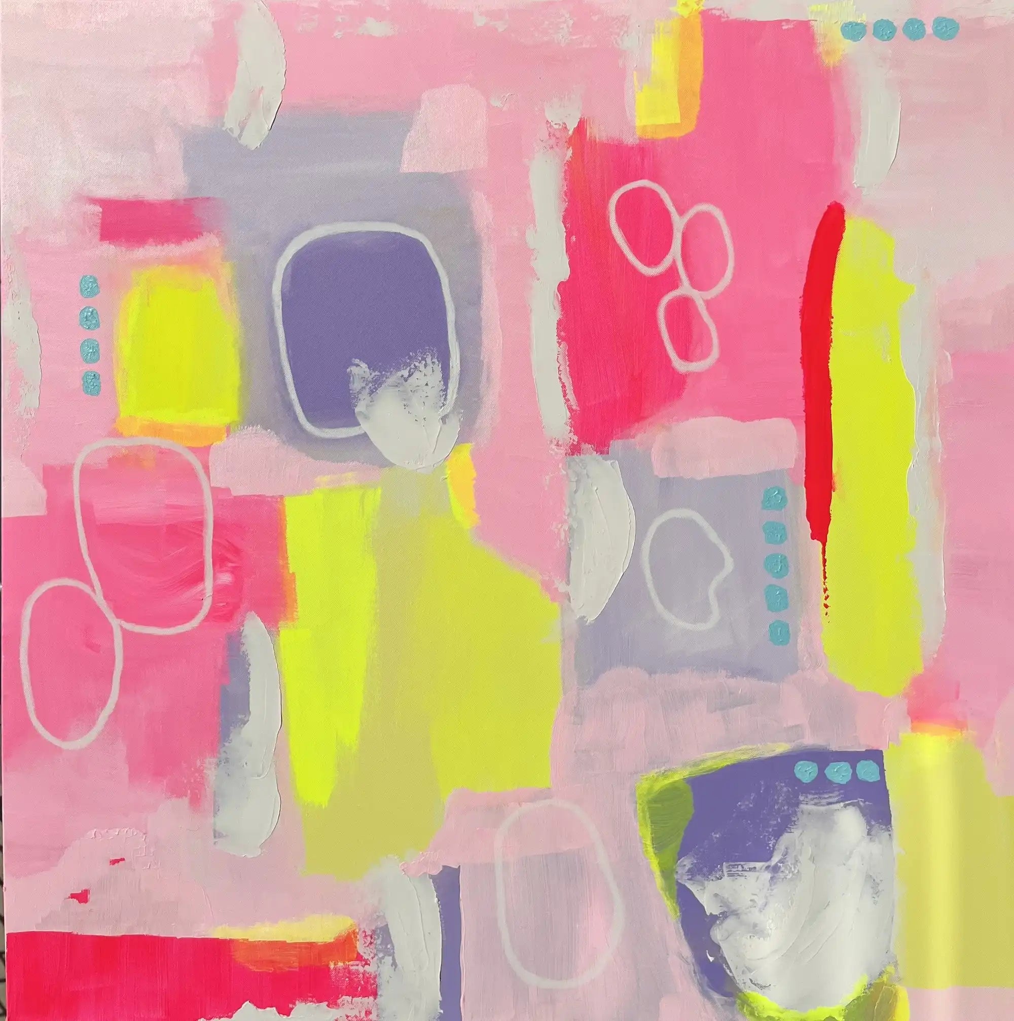 Maggie – bold abstract original painting in lavender, pink, white, and aqua by Claire Campbell Art.