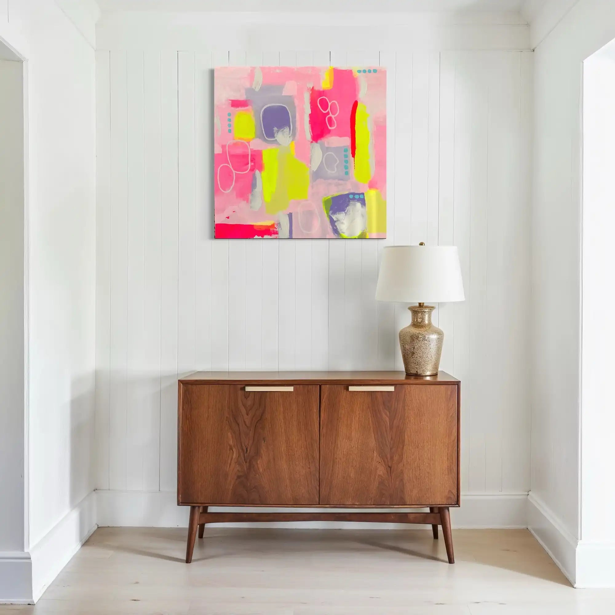 Maggie – bold abstract original painting in lavender, pink, white, and aqua by Claire Campbell Art.