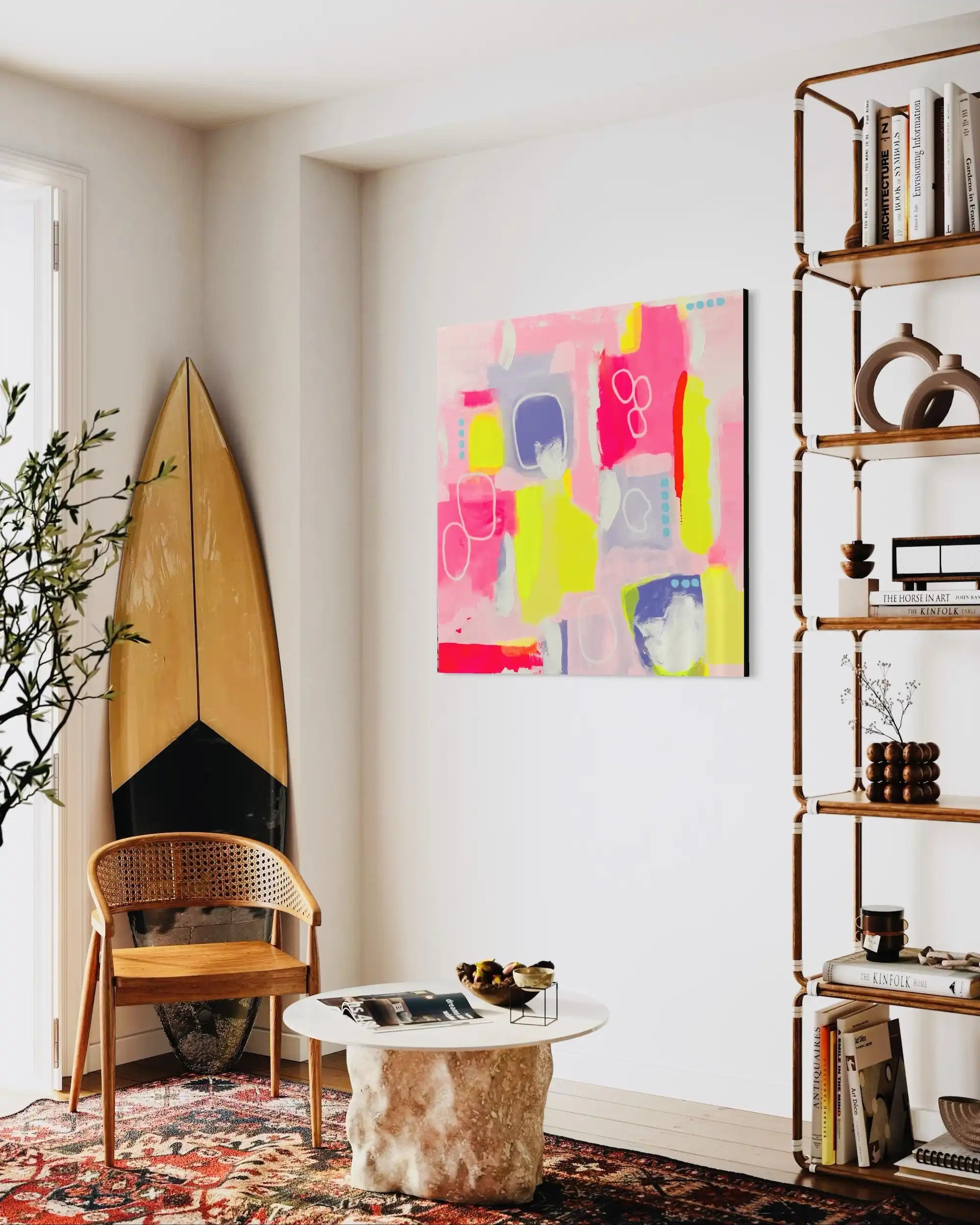 Maggie – bold abstract original painting in lavender, pink, white, and aqua by Claire Campbell Art.