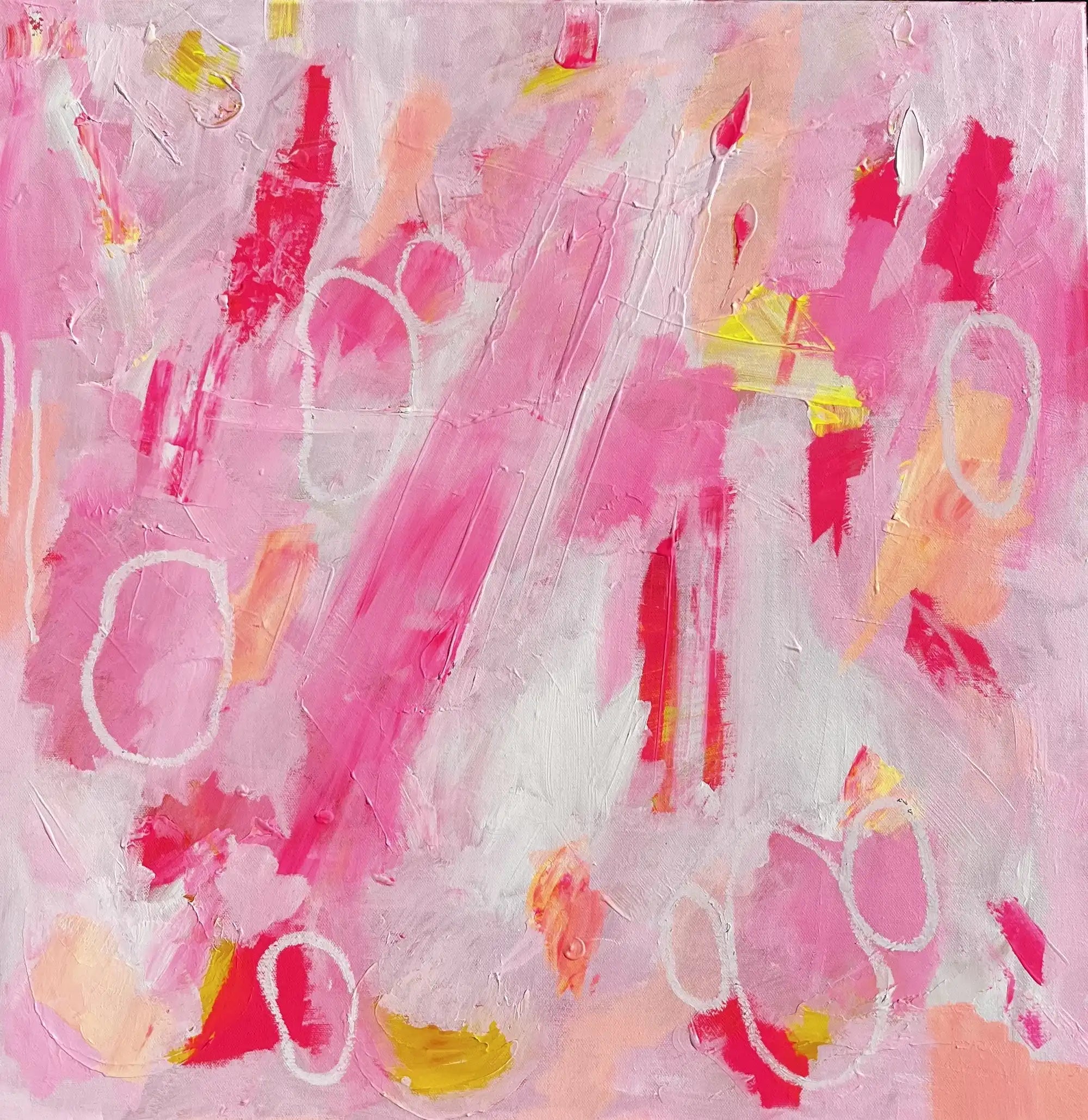 Xani – electric abstract original painting in vivid pinks and neon tones by Claire Campbell Art.