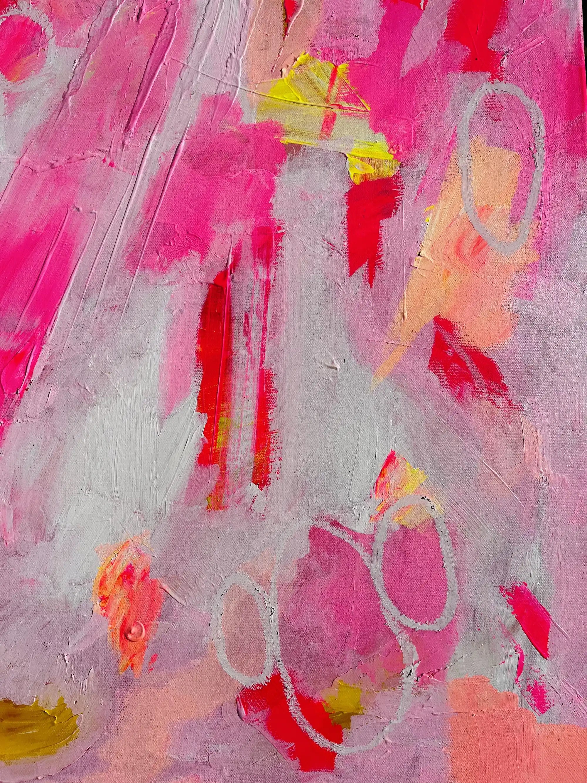 Xani – electric abstract original painting in vivid pinks and neon tones by Claire Campbell Art.